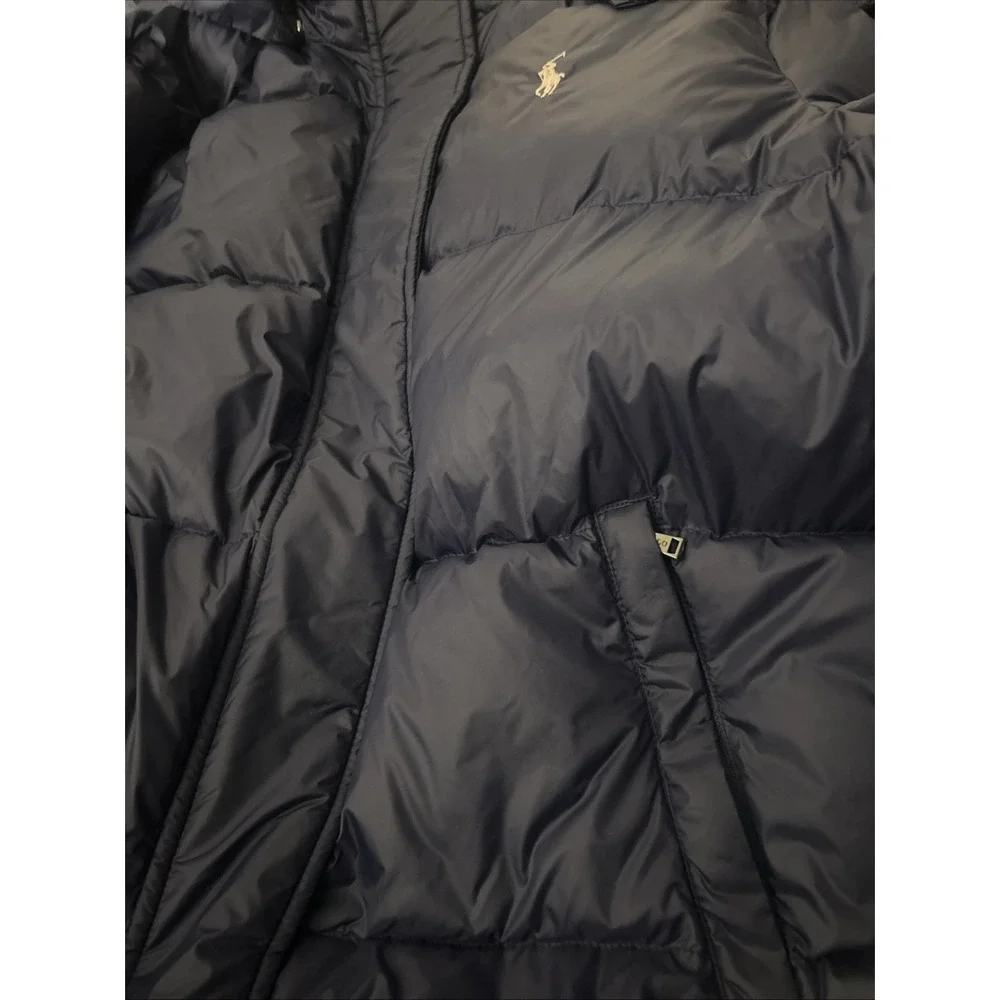 Polo Ralph Lauren Girls Coat 16 XL Down Puffer Jacket Hooded Navy Pink Pony